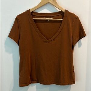 Madewell Brown V-Neck Tee Top
